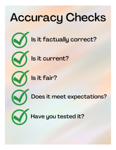 A set of five questions that you can use to check the accuracy of your online content. Questions are the same as the headings in this article.
